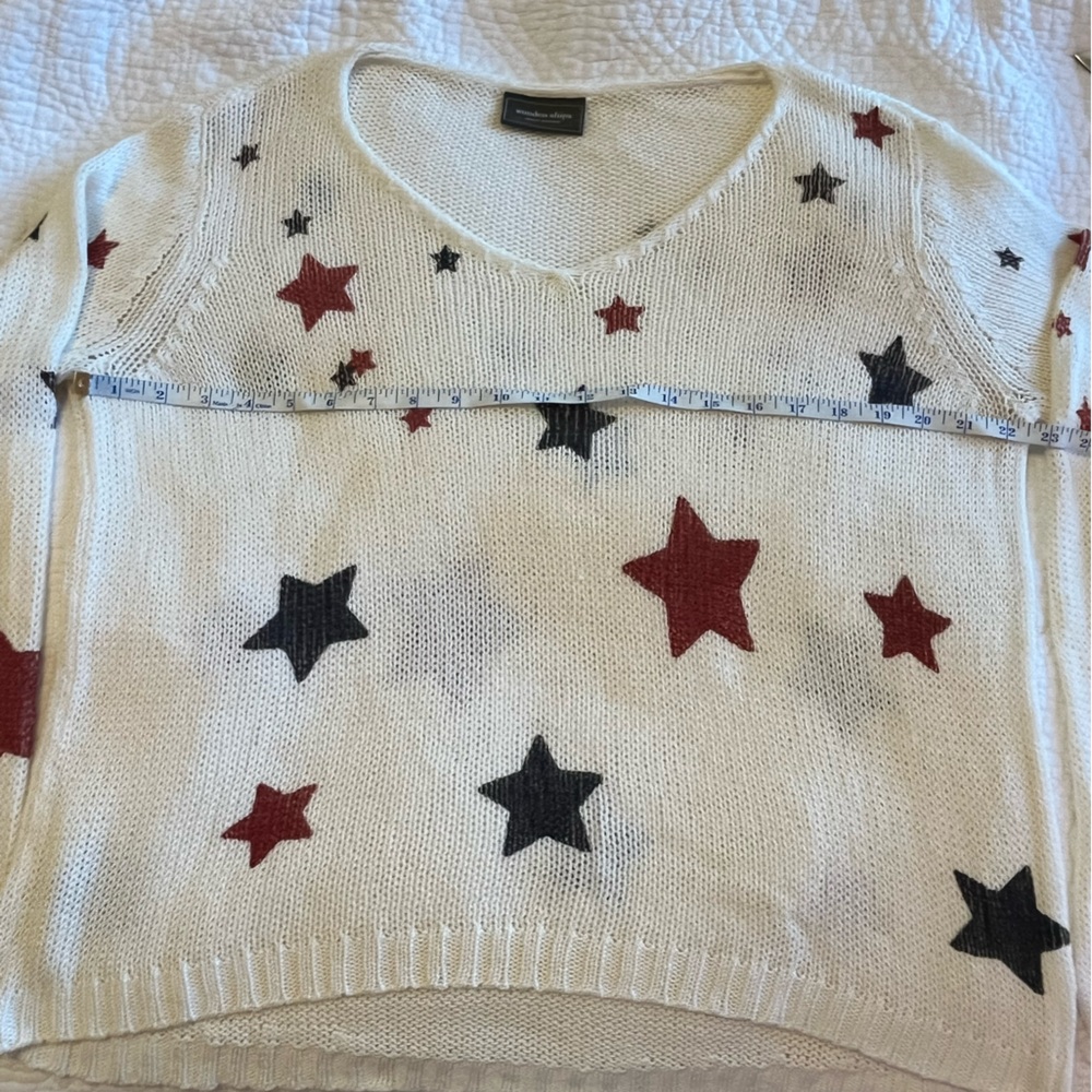 Wooden Ships Paola Buendia Cotton V Neck Knit Sweater Americana USA Star Sz M/L - Picture 4 of 6